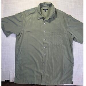 Van Heusen Studio Mens XLT Olive Green Pinstripe Dobby Short Sleeve Button Down